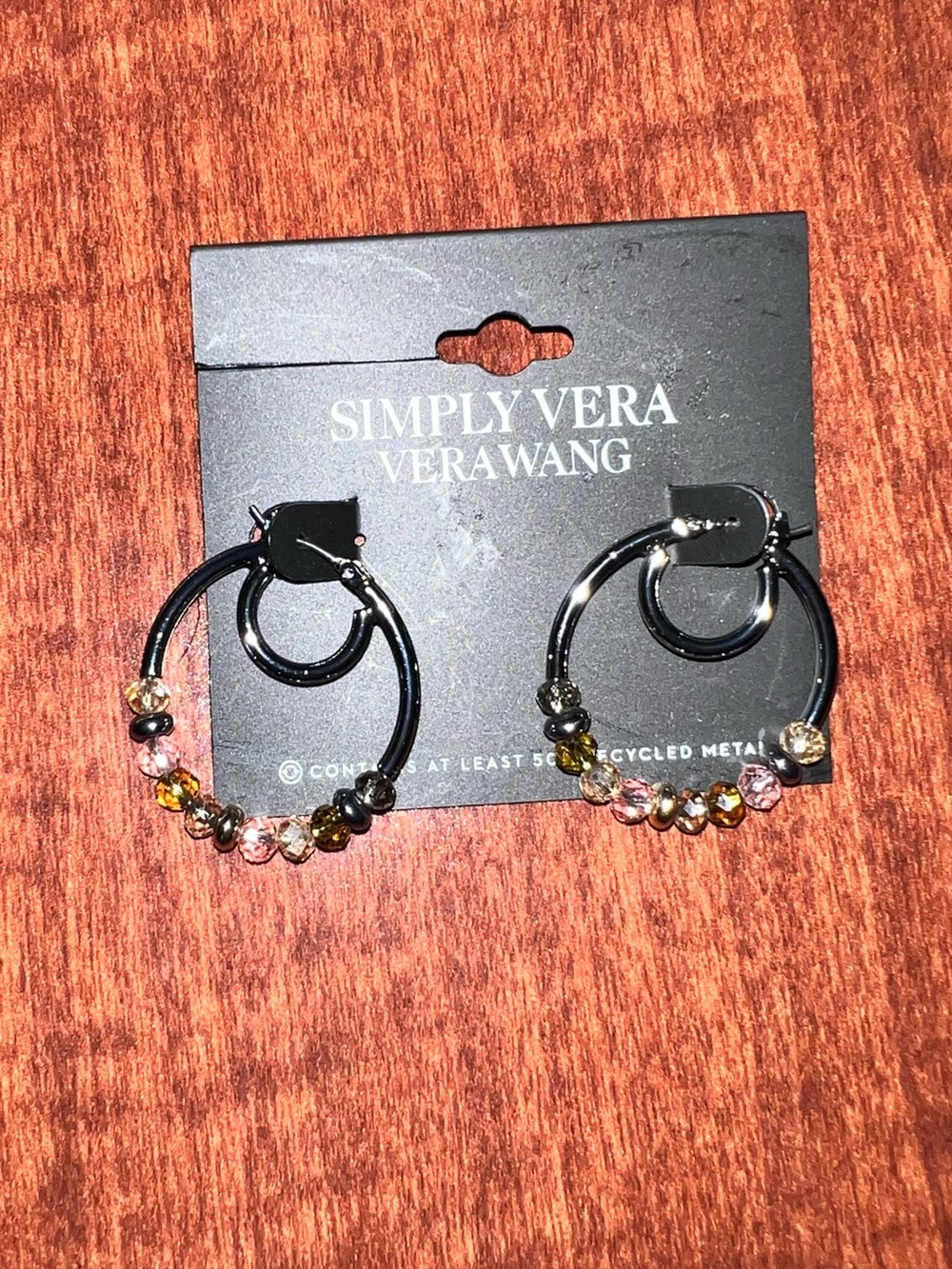 Simply Vera Vera Wang Silver-Tone Hoop Earrings with Pink and Gold Beads